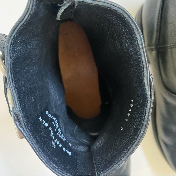 FRYE Veronica black leather silver buckle top detail flat short ankle boots - Picture 9 of 11